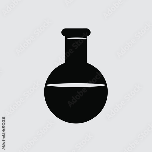 black vector silhouette of a classic cylindrical test tube with rounded bottom and open top, slightly angled for dynamic perspective,
