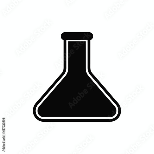 black vector silhouette of a classic cylindrical test tube with rounded bottom and open top, slightly angled for dynamic perspective,