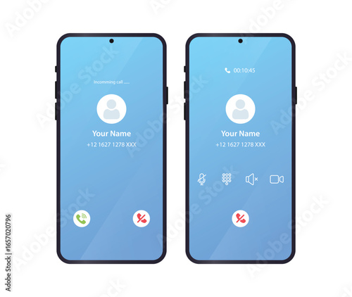 Smartphone call screen interface mockup on white background