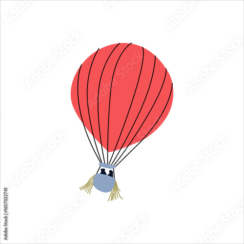 Hot air balloon in the sky. Striped simple aerostat isolate on white background. Hot air balloon. Hot Air Balloon Flat Illustration. Summer journey by air transport. Isolated on white background
