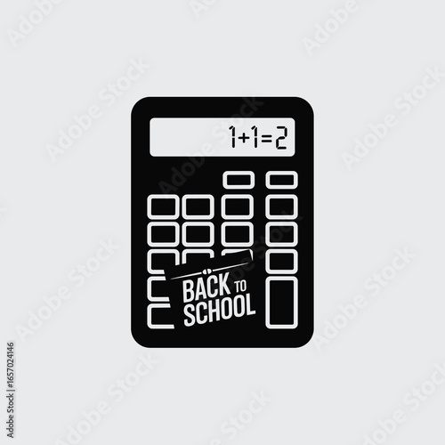  black vector silhouette of a rectangular calculator with visible buttons and screen, slightly angled for depth, clean bold lines, flat minimal style, centered on white background