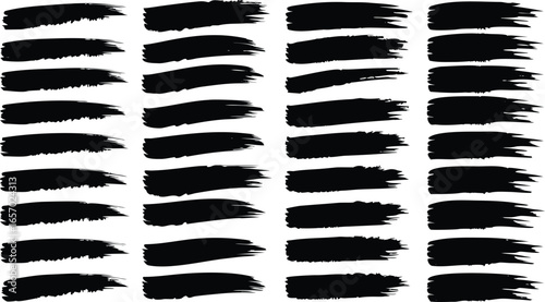 A dense arrangement of black brush strokes on a clean white background, offering versatile artistic and design possibilities