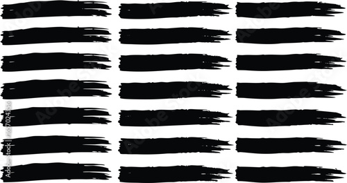 Collection of black brush strokes isolated on white background