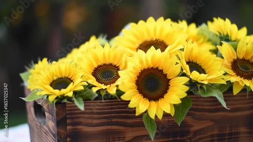 Sunflowers in a wooden box