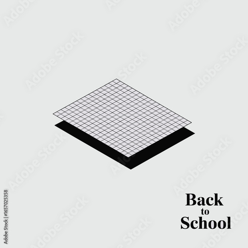 black vector silhouette of a rectangular sheet of graph paper with visible grid lines, slightly angled for depth, flat minimal style, centered on white background