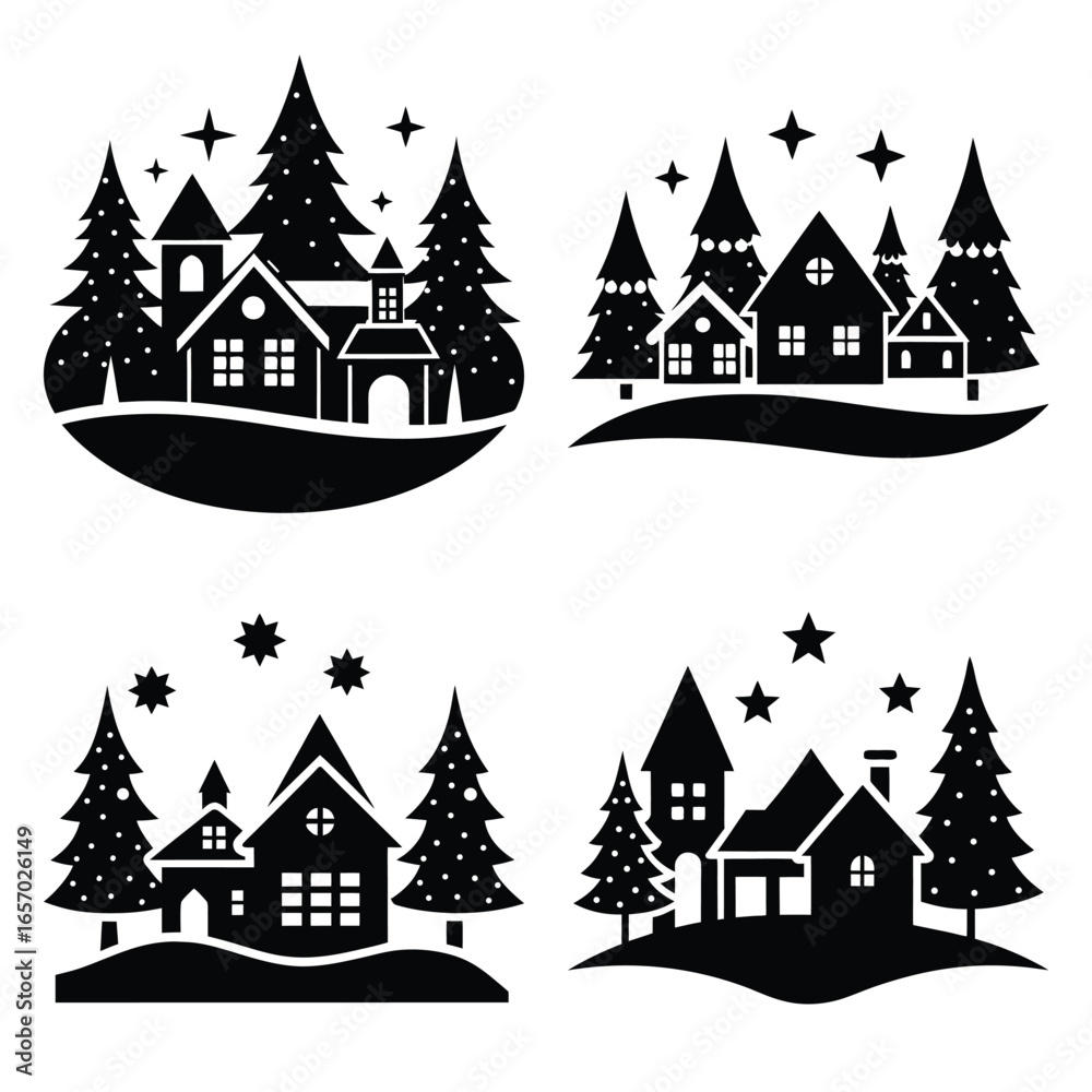 Fototapeta premium christmas village vector icon set