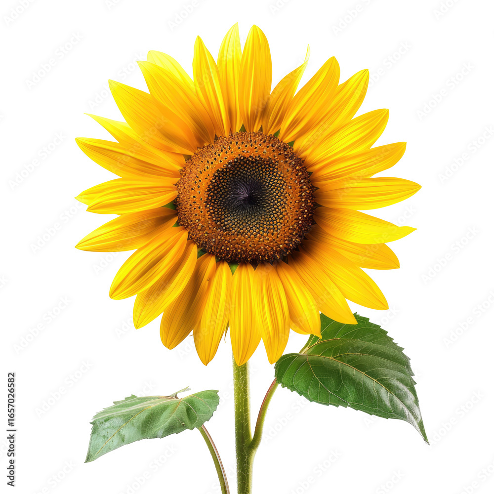Obraz premium and keyword list based on the image, focusing on descriptive elements and excluding specific brands/logos and artist names.. Sunflower Blooming with Green Leaves in Field