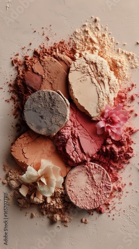 Colorful Powder Arrangement With Natural Elements on a Textured Surface