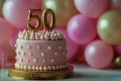 Celebrate a Special Birthday With a Stylish Pink Cake Adorned With a Golden 5...