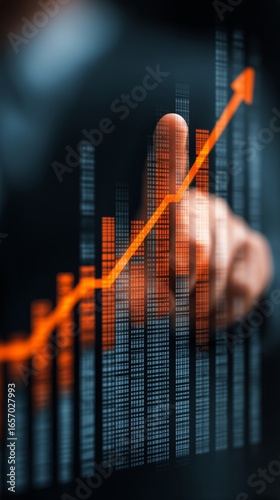 Business Professional Analyzing Digital Growth Data in a Corporate Environment.