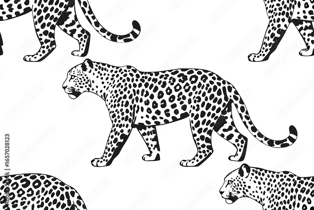 Naklejka premium Seamless leopard pattern isolated on white background in black and white