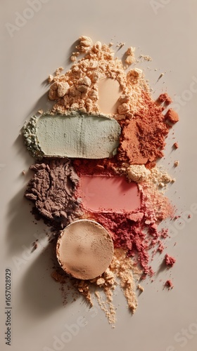 Colorful Powder Arrangement With Natural Elements on a Textured Surface.