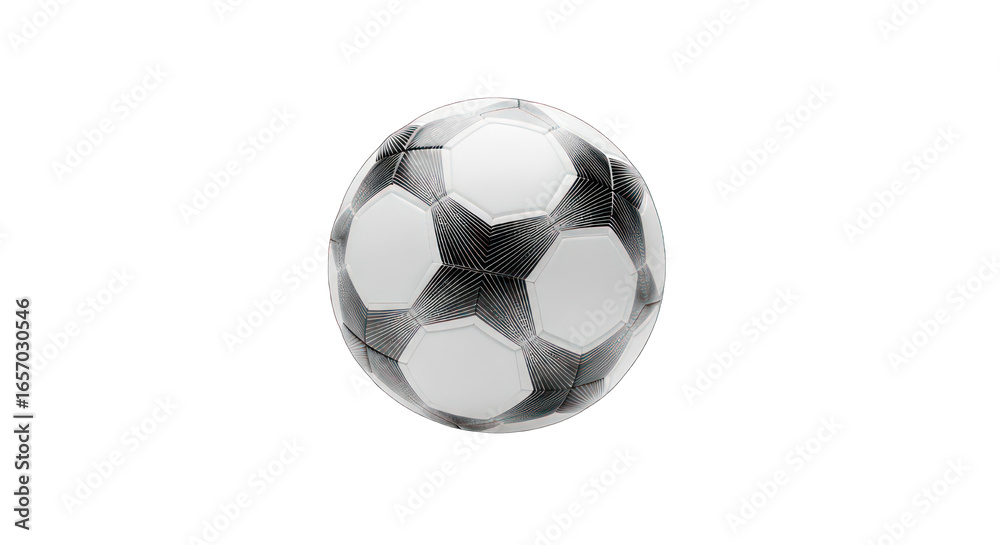 Naklejka premium Grayscale soccer ball, white pentagons, dark hexagons, on a black background
