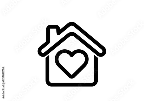 Vector line icon of a house with a heart. Concept for home, love, family, charity, and real estate.