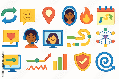 Technology, communication flat icon set. chat, security, interface icons flat collection