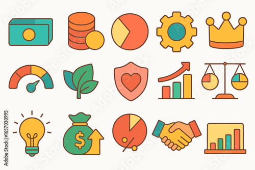 Business and finance flat icon set. economy, money, growth icons flat collection