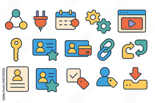 Business and technology icon set. essential tools in flat style for digital projects