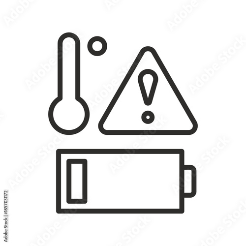 Battery overheating icon. Linear vector illustration. High accumulator temperature attention. Simple symbols. Danger.