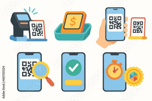 Qr code payment icon set. flat style for mobile transactions, e-commerce icons