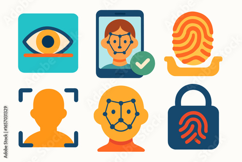 Security, identification flat icon set. biometric, surveillance, access icons collection