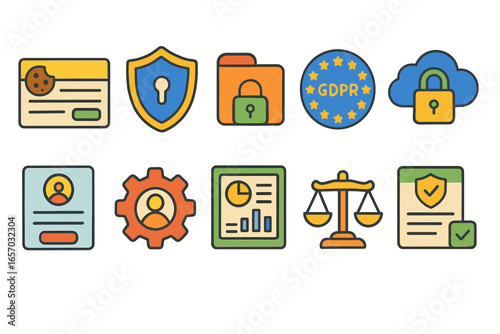 Security, privacy filled icon set. data, protection, shield icons filled collection