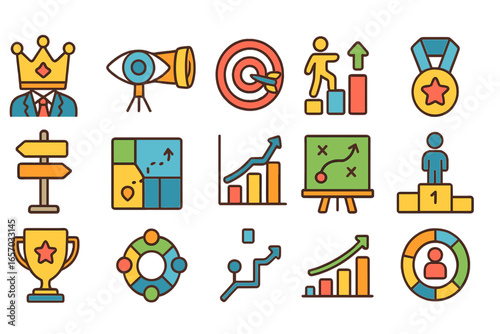 Business and success icon set. flat icons for growth, achievement, and targets