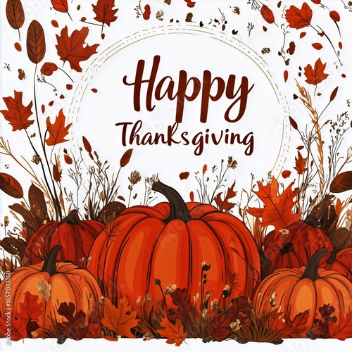 Vibrant Thanksgiving Design With Pumpkins and Autumn Foliage Celebrates the F...