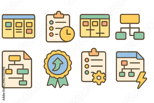 Project management flat icon set. tasks, workflow, planning icons flat collection