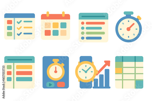 Task, deadline flat icon set. schedule, productivity, planner icons collection