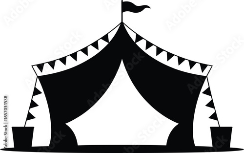 Black Silhouette of a Circus Tent with Bunting and Flag white background