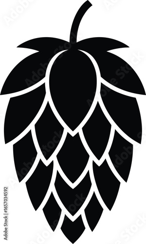 Black silhouette of a hop cone with overlapping petals and stem hops brewing