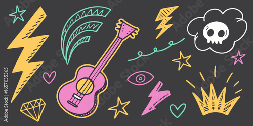aesthetic pop art doodles isolated on white background.