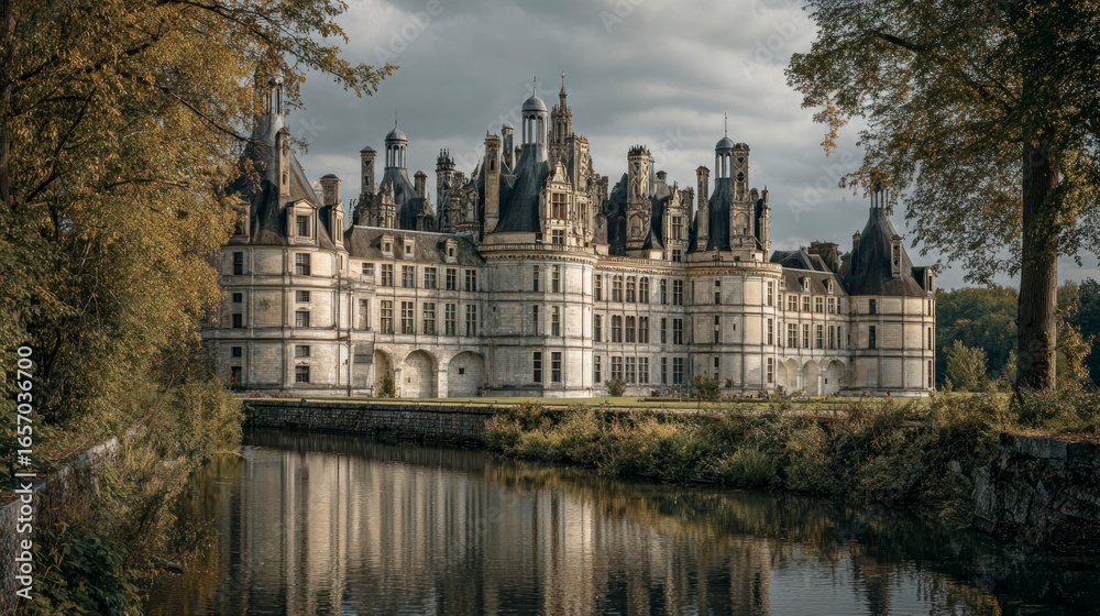 Obraz premium Picturesque chateau reflected in a tranquil moat.