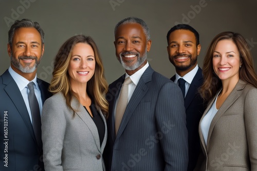 Professional Group of Diverse Businesspeople Posing Together in a Modern Offi...
