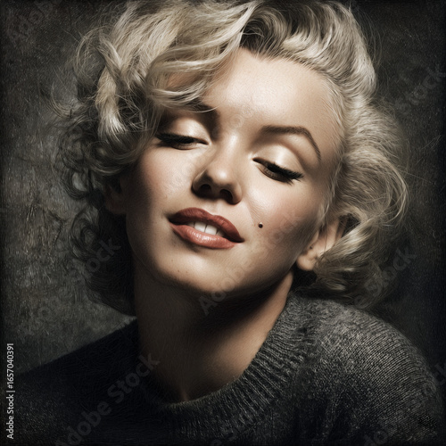 monroe, inspired, illustration, marylin, monroe, monro, gemalt, aquarell, comic, popart, frau, schönheit, haar, gestalten, gesicht, leitbild, make-up, lippen, glamour, auge, haut, person, black, close