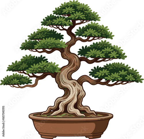 Vector illustration of a stylized Japanese bonsai tree
