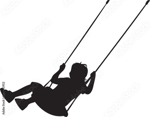 Silhouette of a young girl joyfully swinging on a playground swing set