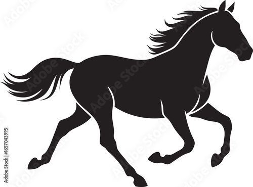 Silhouette of a dynamic horse galloping in full stride, vector illustration