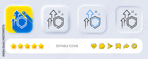 Improving safety line icon. Neumorphic, Flat shadow, 3d buttons. Increased privacy sign. Secure defense symbol. Line improving safety icon. Social media icons. Vector