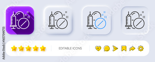 Medical drugs line icon. Neumorphic, Flat shadow, 3d buttons. Medicine syringe sign. Pharmacy medication symbol. Line medical drugs icon. Social media icons. Vector