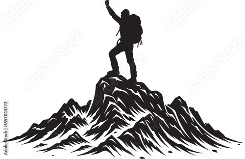 Silhouette of a man standing on a mountain peak 