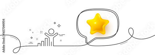 Winner line icon. Continuous line with 3d star. Best results sign. First place symbol. 3d star in speech bubble. Winner single line ribbon. Loop curve pattern. Vector