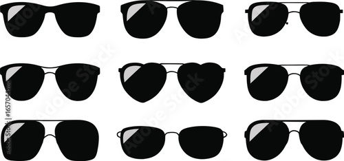 Black Sunglasses Silhouette Collection Diverse Eyewear Designs on White