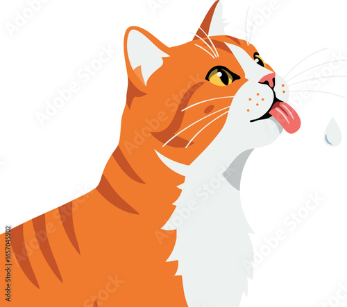 Orange and white tabby cat licking water droplet playful and curious feline pet vector illustration