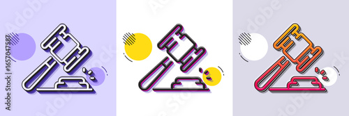 Auction hammer line icon. Halftone dotted pattern. Gradient icon with grain shadow. Bid offer sign. Lot was sold symbol. Line auction hammer icon. Various designs. Vector