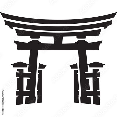 Torii gate, a traditional japanese shrine entrance isolated on white background, representing shinto religion and culture