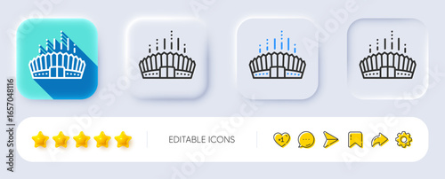 Arena stadium line icon. Neumorphic, Flat shadow, 3d buttons. Competition building sign. Sport complex symbol. Line arena stadium icon. Social media icons. Vector