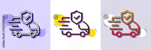 Transport insurance line icon. Halftone dotted pattern. Gradient icon with grain shadow. Car risk coverage sign. Delivery protection symbol. Line transport insurance icon. Various designs. Vector
