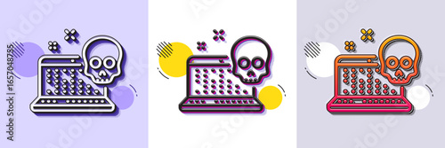 Cyber attack line icon. Halftone dotted pattern. Gradient icon with grain shadow. Ransomware threat sign. Computer phishing virus symbol. Line cyber attack icon. Various designs. Vector