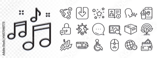 Office box, Load document and Breathing exercise line icons for web app. Glare of light effect. Message icon. Pack of Rise price, Music, Online voting pictogram icons. Vector